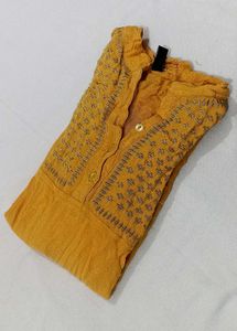 Mustard Embroidered Kurta design top