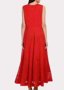 Red Embroidered A-Line Dress