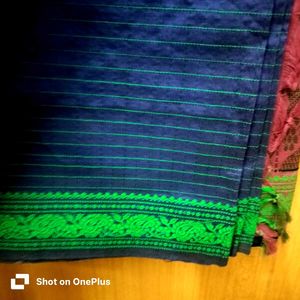 Blue Checked Saree with Green Border