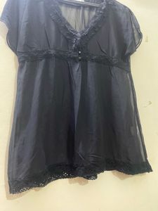 Black Sheer Lace Trim Top