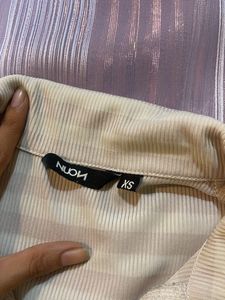 Light pink and colour strips fitted top
