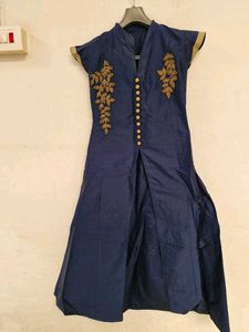 Elegant Navy Blue Embroidered Kurta And Skirt