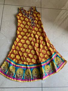 Brown &amp; Yellow Embroidered Kurta