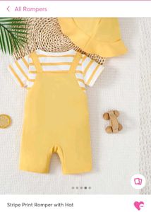 Yellow Stripe Print Romper With Hat