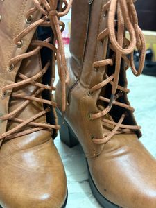 Brown Lace-Up Heel Boots