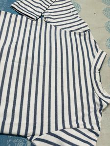 Blue Stripes , White Crop Top