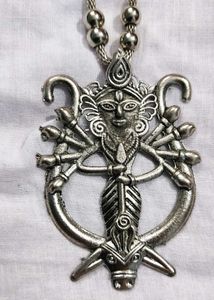 Silver Tone Durga Pendant Necklace