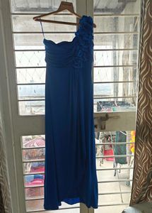 Elegant Blue One-Shoulder Maxi Dress
