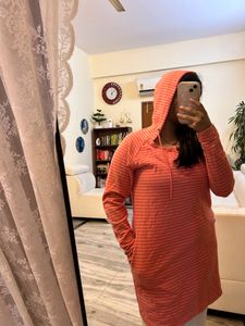 Peach Long Sweatshirt With Hoodie