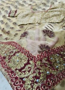 Golden An Red ♥️ Border Saree With Blouse