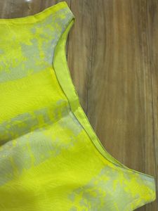 Yellow Organza Boat Neck Kurti