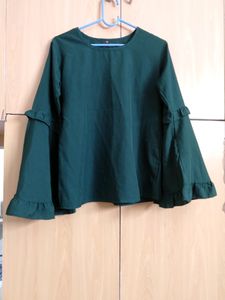 Dark Green Flute Sleeves Top
