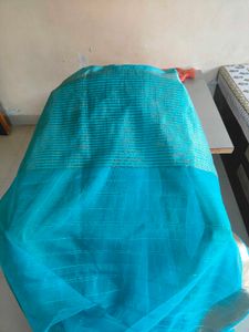 Aqua Blue with zari border saree