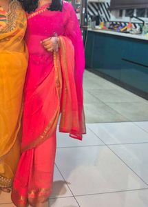 Pink Orange Chiffon Saree