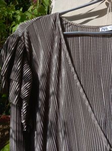 Zara Silver Pleated Blouse