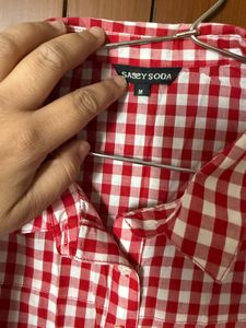 Red Check Casual Knee Length Dress
