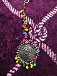 Oxidised Earrings With Mang Tika