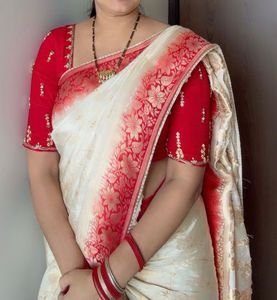 Elegant Red &amp; White Saree