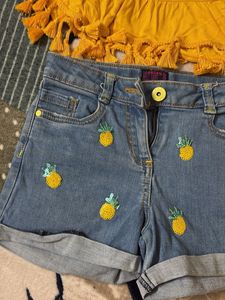 Girls&#39; Pineapple Denim Shorts Set
