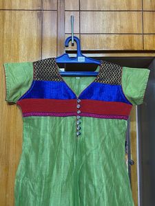 Parrot green silk blend Anarkali