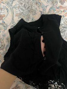 Black Lace Mock Neck Top