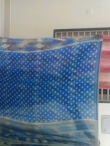 Blue & White Printed Saree