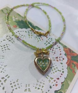 Hand painted Floral Heart Locket Necklace