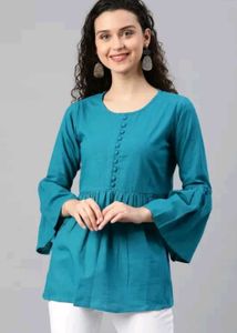 YASH GALLERY Casual Bell Sleeves Solid Women Blue