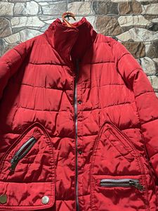Red Long Jacket With Detachable Cap
