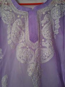 Lilac Embroidered Kurti, Both Side Added