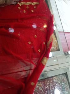 Red &amp; Gold Embellished Saree (Issue)