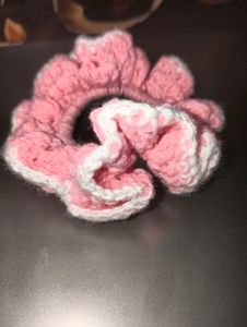 Pink & White Crochet Scrunchie