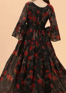 Women Black &amp; Red Floral Fit And FlareMaxi Dress