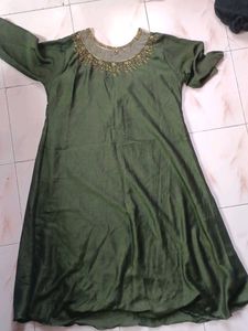 Embroidered Olive Green Kurti