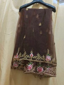 Embroidered Brown Net Dupatta