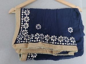 Floral Navy Blue Beaded Duppatta