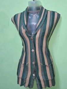 Striped Sleeveless Cardigan