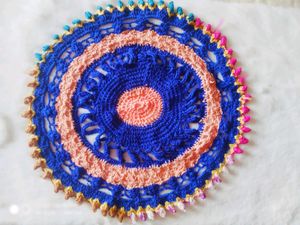 Handmade Blue And Pink Crocheted Doily