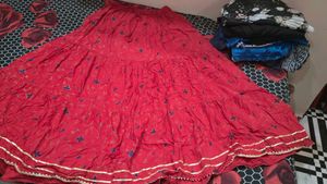 Floral Full Gheer Red Long Skirt