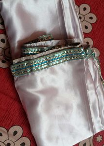 White Saree with Blue Border