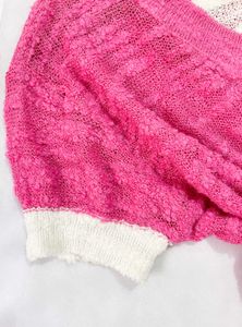 Korean Pink Oversized V-Neck Knit Top B