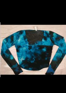 Blue Tie-Dye Mesh Crop Top