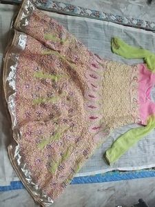 Embroidered Pink & Green Ethnic Gown