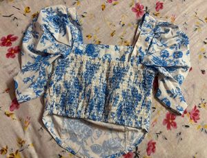 Corset Style Puff Sleeve Floral Top