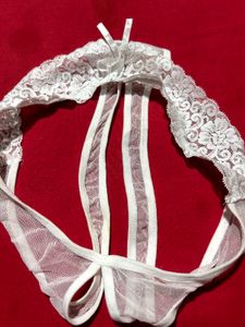 White Lace Open Crotch Thong size 34