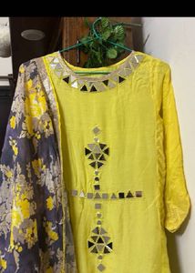 Yellow Mirrorwork Kurti Set