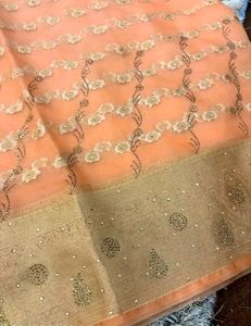 Organza Hand Stone And Zari Work 💯