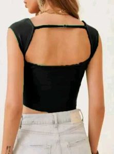 Black Casual Deep Square Neck Top