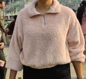 Fuzzy Cropped Pullover Peach color