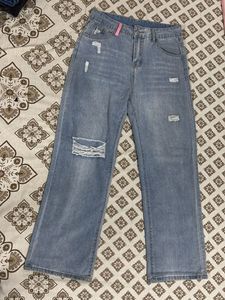 Ripped Wide-Leg Denim Jeans